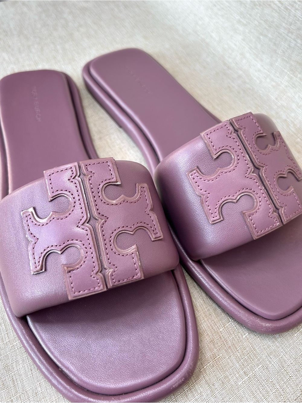 Tory Burch Double T Sport Slide Leather Sandals Cipria Mauve 8.5